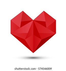 Polygonal red heart isolated on white background