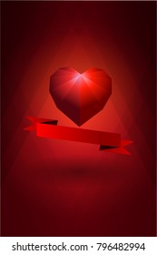 Polygonal red heart and ribbon  / Vector illustration for Wallpaper, flyers, invitation, posters, brochure, banners.
