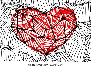 Polygonal red heart. Vector illustration. Template for greeting card, postcard, print.