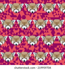 polygonal red panda seamless pattern background