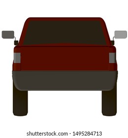 Polygonal red pickup. Open body truck. Back view. 3D Vector illustration.