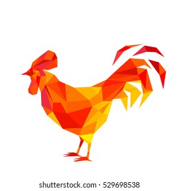 polygonal red rooster isolated on white background. vector illustration. 