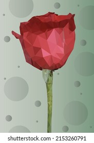 Die polygonale rote Rose ist nicht in voller Höhe. Hinter einem sanft grünen Hintergrund mit durchsichtigen Kreisen unterschiedlicher Größe.