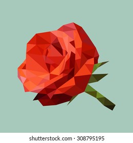 rosa roja poligonal, flor geométrica de polígono, vector, aislada