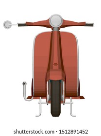 Polygonal red scooter. Front view. Retro scooter. 3D. Vector illustration.