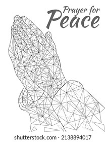 Polygonal religious theme art on hands praying to God isolated in white background. Triangular mesh model vector on hands asking forgiveness or mercy. Prayer for peace concept illustration. 