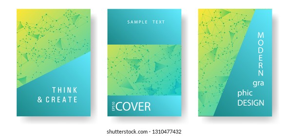 Polygonal report template. Global network connection illustration. Interlinked nodes, neuron or big data cloud structure concept. Information technology concept cover.