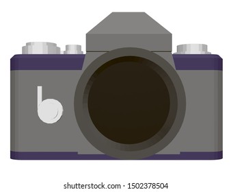 Polygonal retro camera. Front view. 3D. Vector illustration.