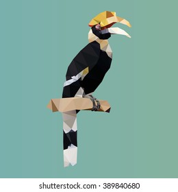 polygonal rhinoceros hornbill, polygon triangle bird, isolated vector animal