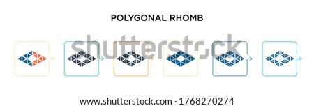 Polygonal rhomb vector icon in 6 different modern styles. Black, two colored polygonal rhomb icons designed in filled, outline, line and stroke style. Vector illustration can be used for web, mobile,