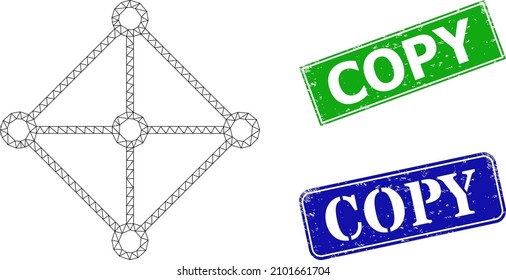 La cuadrícula de rhombus poligonal centra la imagen, y Copie las juntas sucias rectangulares de color azul y verde. La imagen de trama poligonal se crea a partir del pictograma de centros de rejilla de rhombus.