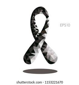 Polygonal ribbon of triangles is made in the vector in black and white