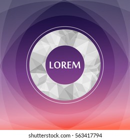 Polygonal ring with place for logo in the center isolated on background purple and red gradient, and light curve layers