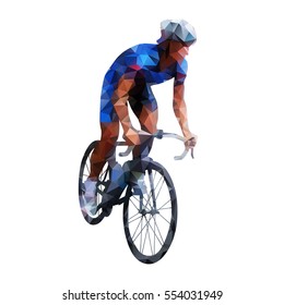 Polygonal road cyclist, abstract geometric vector silhouette