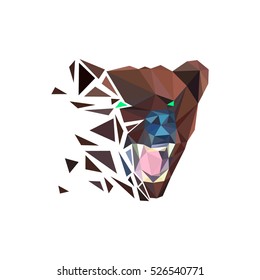 Polygonal roaring bear. Low Poly Roaring Brown Bear. Vector Illustration EPS10.