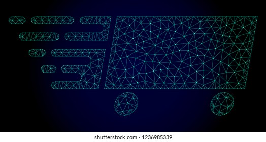 Polygonal rolling wagon illustration with fast motion effect. Abstract mesh lines, triangles and points on dark background with rolling wagon designed for modern abstract with symbols of speed, rush,