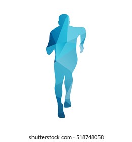 Polygonal running man, abstract blue vector silhouette