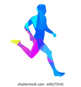 Polygonal running man, abstract geometric vector silhouette