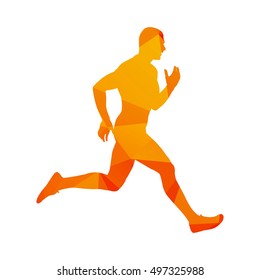 Polygonal running man, abstract isolated vector runner