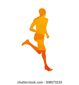 Polygonal running man, abstract isolated vector runner