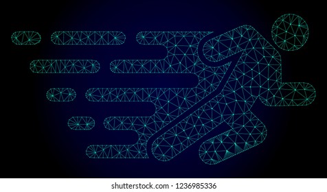 Polygonal running man illustration with fast speed effect. Abstract mesh lines, triangles and points on dark background with running man designed for modern abstract with symbols of speed, rush,