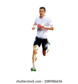 Polygonal running man. Low poly vector runner, front view. Colorful geometric isolated digital illustration