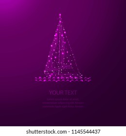 Polygonal Sailing yacht. connecting dots and lines. Sailboat mesh spheres. Thin line concept. Blue glow color background vector icon illustration.