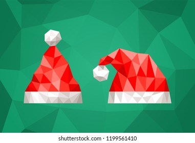 Polygonal Santa Claus hat in two types. Vector illustration of Santa hat in geometric style