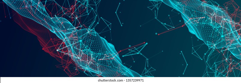 Polygonal science background with connecting dots and lines. Digital data visualization.