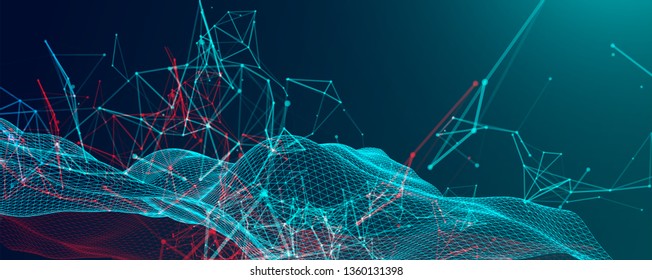 Polygonal science background with connecting dots and lines. Digital data visualization.
