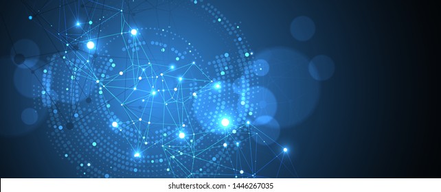 Polygonal science background with connecting dots and lines. Digital data visualization.