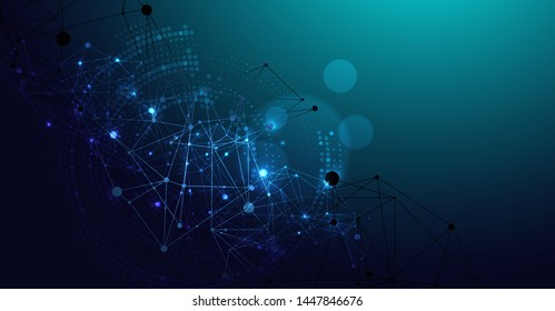 Polygonal science background with connecting dots and lines. Digital data visualization.