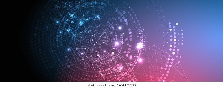 Polygonal science background with connecting dots and lines. Digital data visualization.