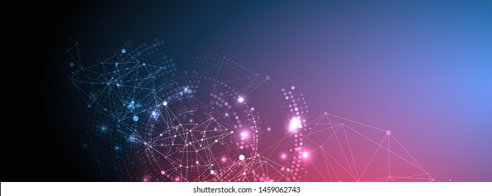 Polygonal science background with connecting dots and lines. Digital data visualization.