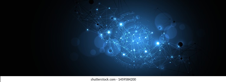 Polygonal science background with connecting dots and lines. Digital data visualization.