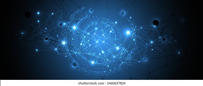 Polygonal Science Background With Connecting Dots And Lines. Digital Data Visualization.