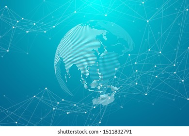 Polygonal science background with connecting dots and lines. Abstract plexus geometric effect. Digital data visualization background. Vector illustration.