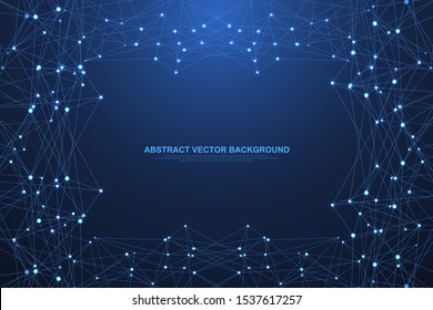 Polygonal science background with connecting dots and lines. Abstract plexus geometric effect. Digital data visualization background. Vector illustration.