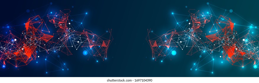 Fondo de ciencias poligonales con puntos y líneas de conexión. Visualización de datos digitales.