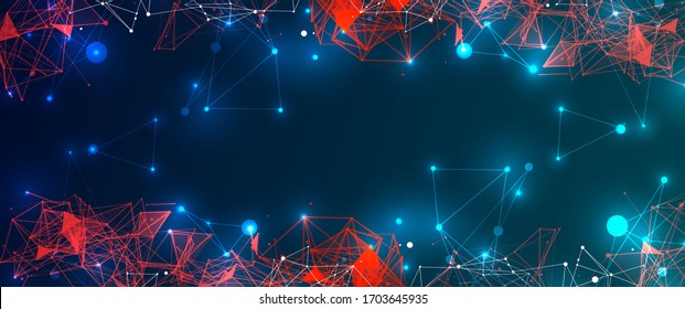Fondo de ciencias poligonales con puntos y líneas de conexión. Visualización de datos digitales.