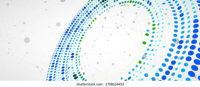 Polygonal science background with connecting dots and lines. Halftone theme. Vector