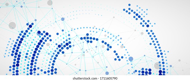 Polygonal science background with connecting dots and lines. Halftone theme. Vector