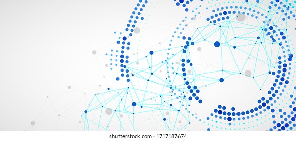 Polygonal science background with connecting dots and lines. Halftone theme. Vector
