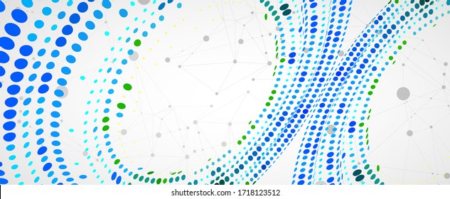 Polygonal science background with connecting dots and lines. Halftone theme. Vector