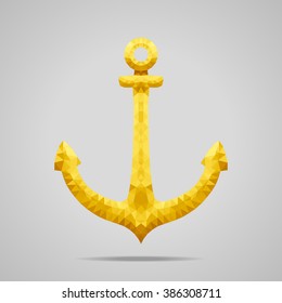 Polygonal Sea Anchor. Low poly design. Gold version.