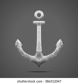 Polygonal Sea Anchor. Low poly design. Silver/steel version.