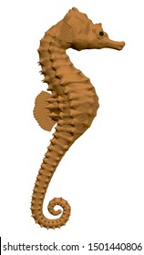 Polygonal seahorse isolated on a white background. Side view. 3D. Vector illustration.