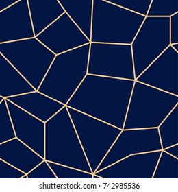 Polygonal seamless background. Geometric line golden blue pattern for wallpapers and textile
