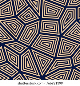 Polygonal seamless background. Geometric line golden blue pattern for wallpapers and textile