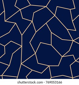 Polygonal seamless background. Geometric line golden blue pattern for wallpapers and textile
